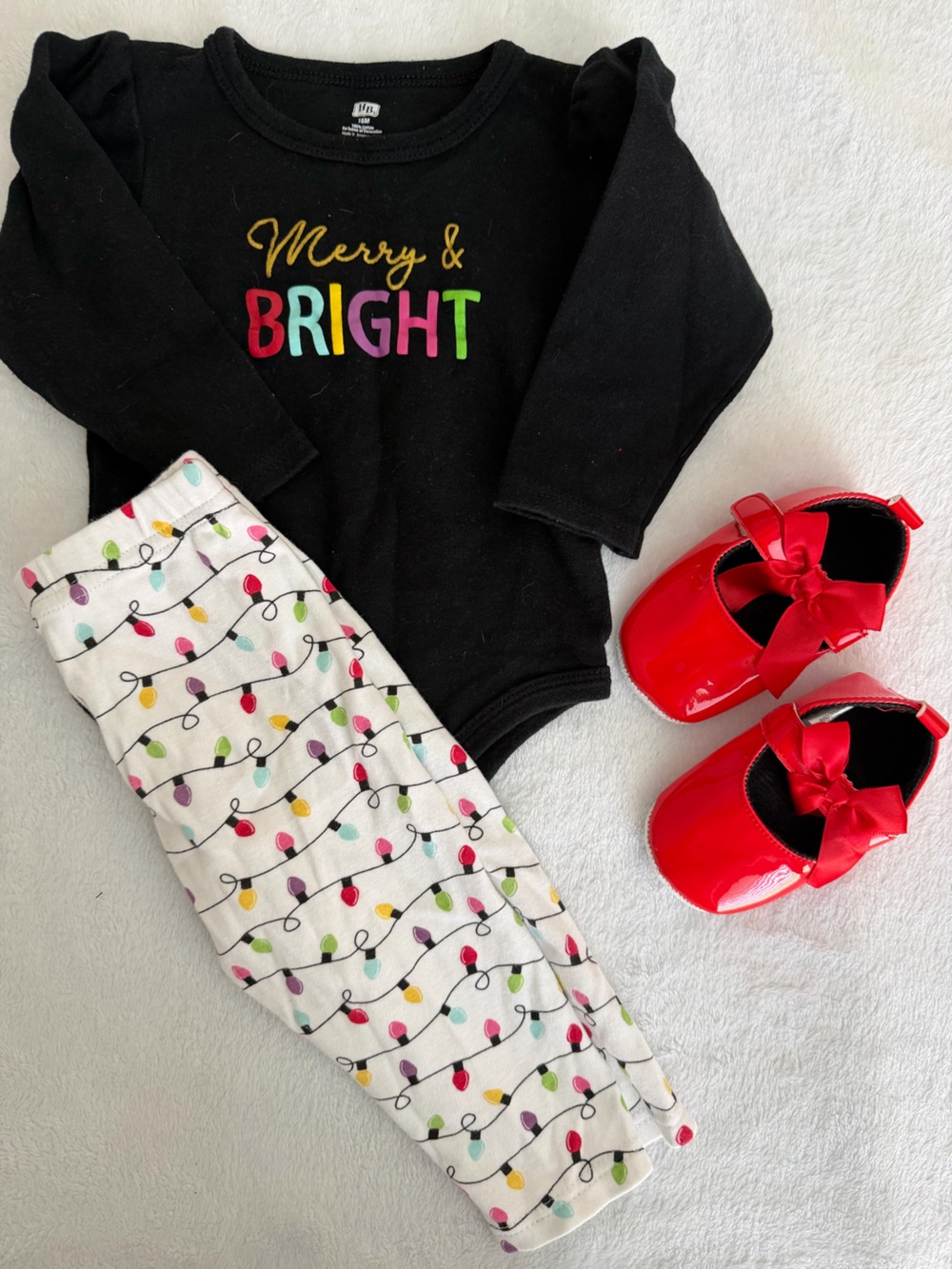 Baby Christmas Outfit with Red Bow Shoes